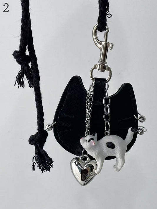 2 Options Black Cat And Heart Pendant Necklace