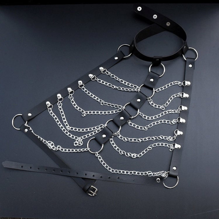 Black Cyberpunk Chest Chain With Waist Belt