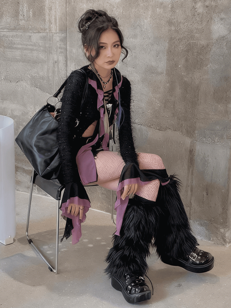 Black Y2K 20CM/30CM/40CM Shaggy Leg Warmers