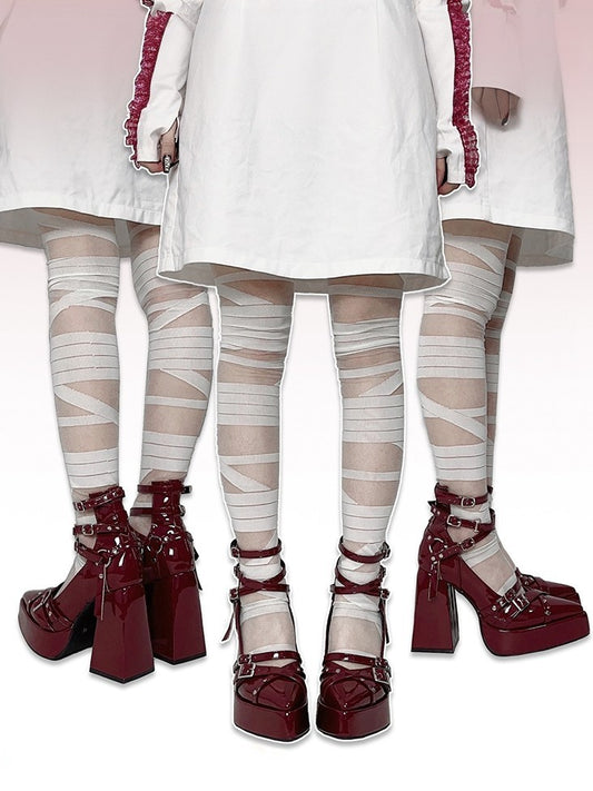 Crisscross Ankle Straps Wine Red Pointed Toe Gothic High Heels