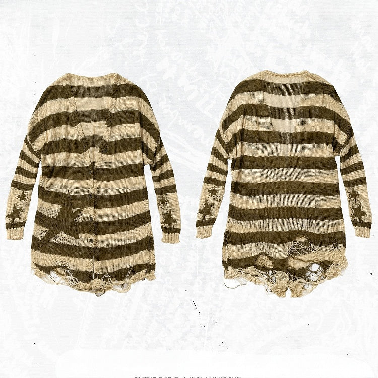 Green Wasteland Punk Striped Pattern Cardigan