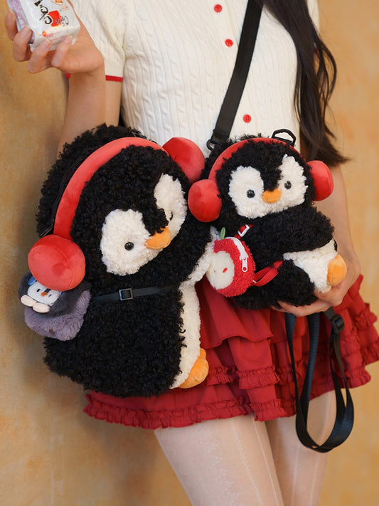 Black Cute Penguin Plush Backpack/Crossbody Bag Middle/Large Size