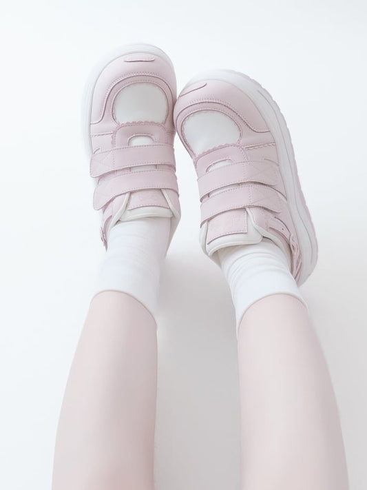 Pink Velcro Strap Closures Platform Sneakers