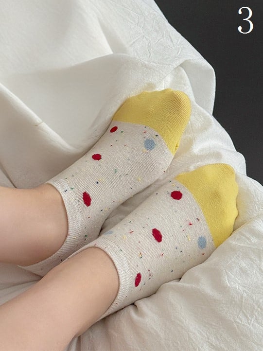 17 Options Colorful Ankle Socks With Cake/Apple/Bear/Puppy/Bowknot/Polka-dot/Striped Pattern/Floral Print