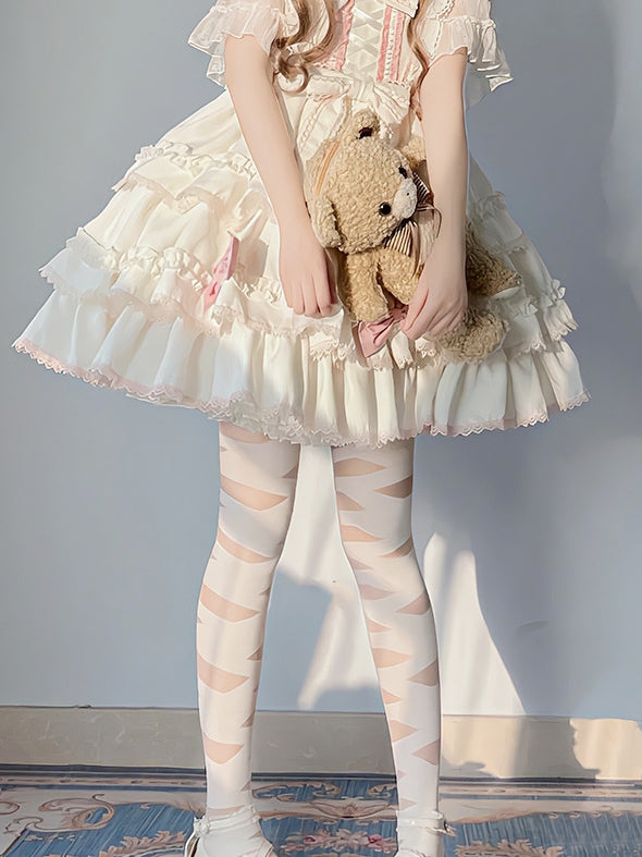 Black/White Lolita Crisscorss Banded Print Tights