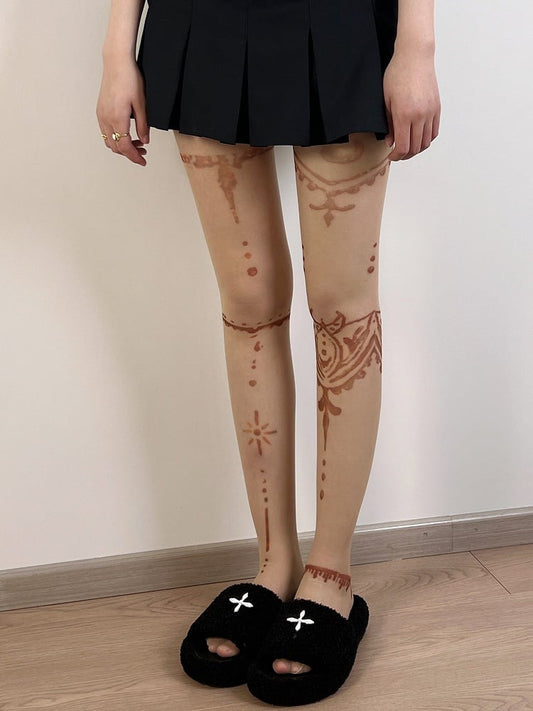 Nude Y2K Tattoo Print Design Tights