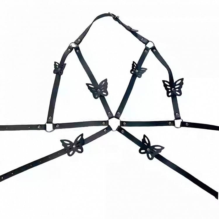 Black Y2K Butterfly Decorated PU Harness Belt