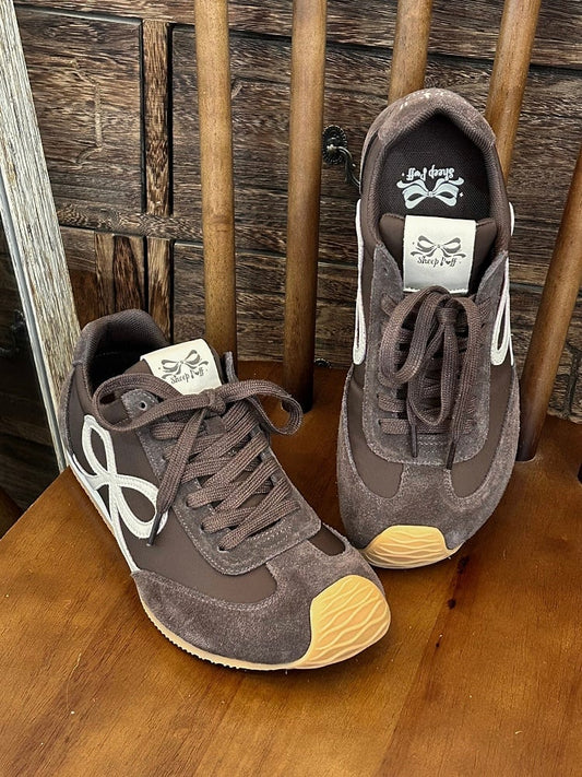 Brown Bowknot Design Front Lace-up Ties Sneakers