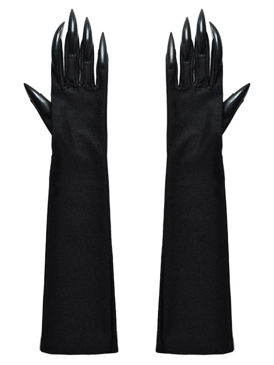 Gothic Punk Black Halloween Gloves with Nails