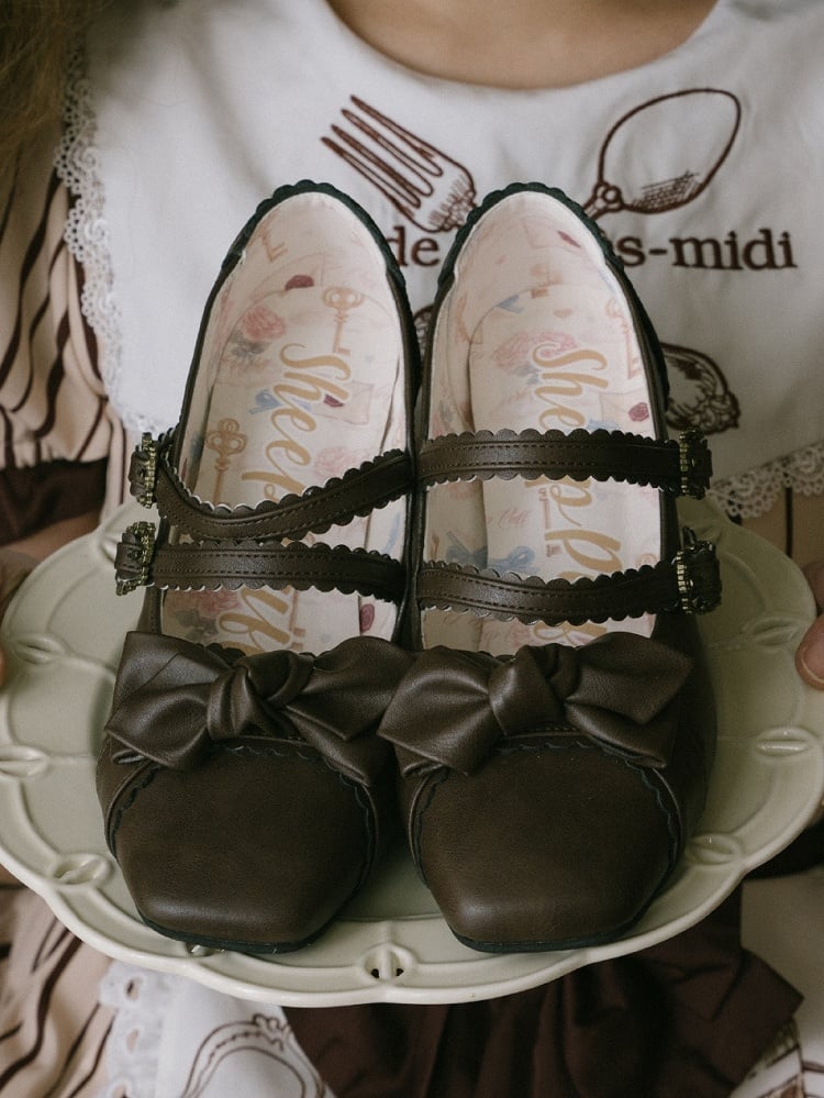 Brown Bow at Top Sweet Lolita Shoes
