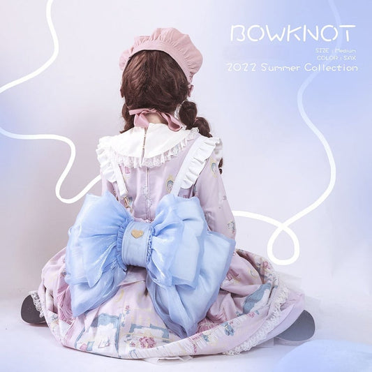 Sax Blue Tulle Big Bow Backpack Solid Color 3 Size Options