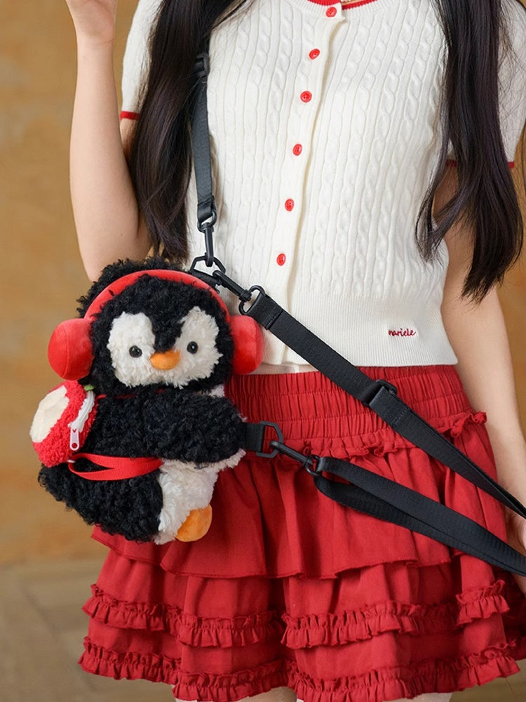 Black Cute Penguin Plush Backpack/Crossbody Bag Middle/Large Size