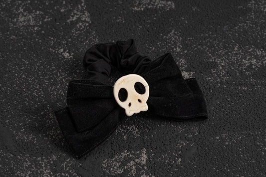 Handmade Skull Black Gothic Bow Hair Tie