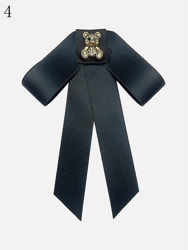 8 Options Preppy Style Rhinestone Decorated Bear Design Bow Tie