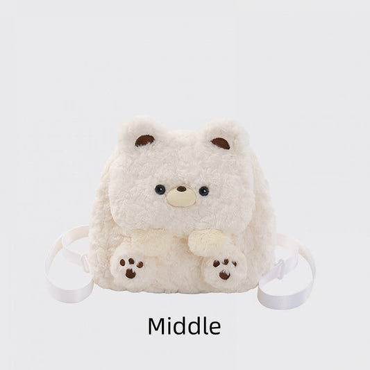 White Bear Plush Flap Backpack Bag Middle/Large Size