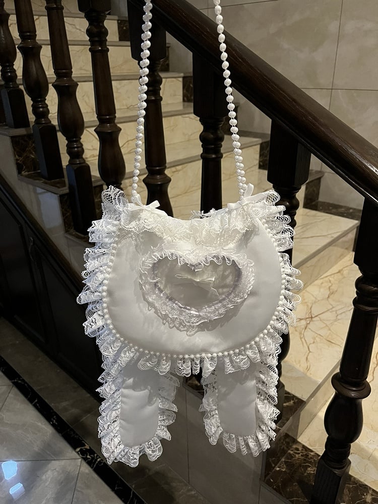 Lolita One-Shoulder Bag with Rabbit Ears and Beaded Chain 4 Color Options