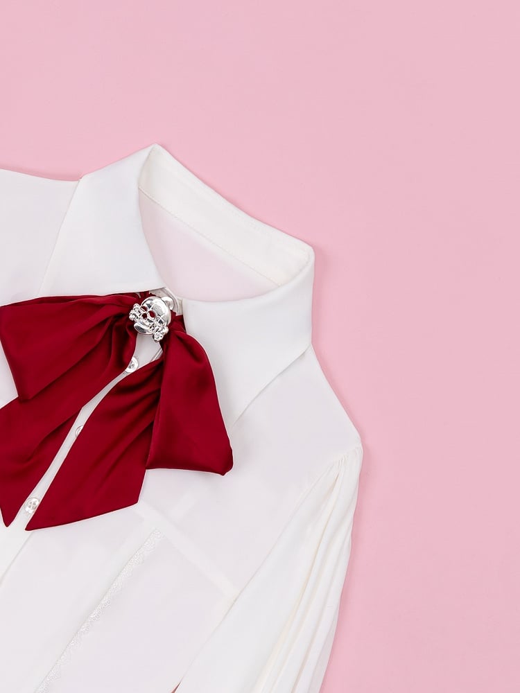 Red Bowtie with Silver Skull Embellishment