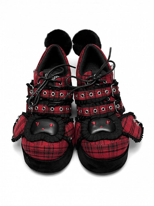Punk Bunny Red Plaid Y2K Platforms