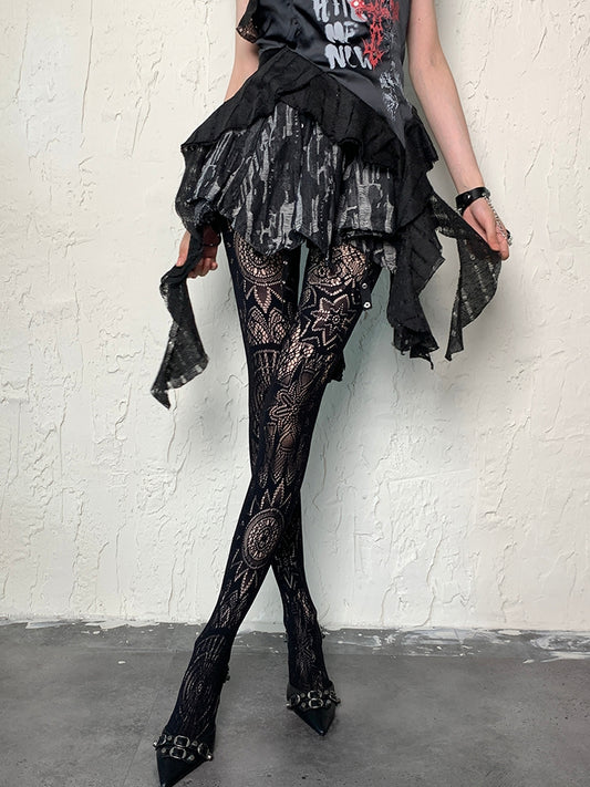 Black Punk Hollow-out Design Y2K Tights
