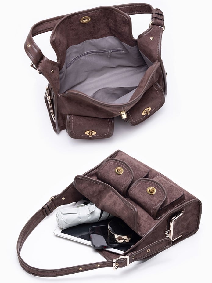 Vintage Brown Single-Shoulder Tote Bag With Gold-tone Hardware - Spacious And Elegant