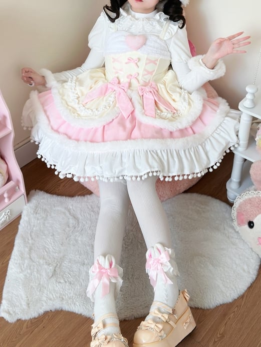 Plush Trimming Yellow Sweet Lolita Dress for Autumn and Winter