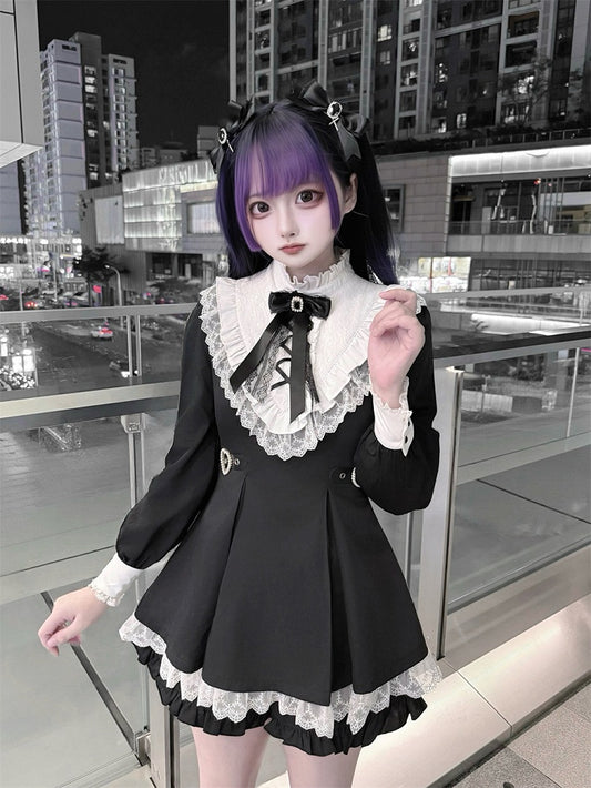 Black Lace Trimmed Bow Hairclips with Rhinestone & Cross Charm