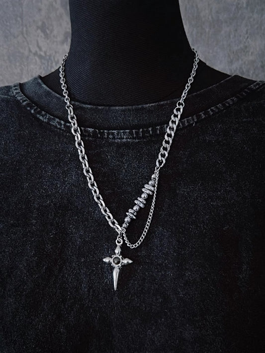 Gothic Silver Cross Pendant Chain Necklace