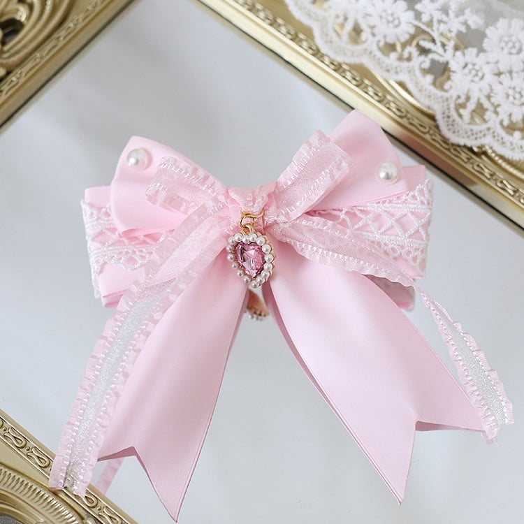 Gorgeous Lolita Pink Bowknot Hairclip with Heart Charm