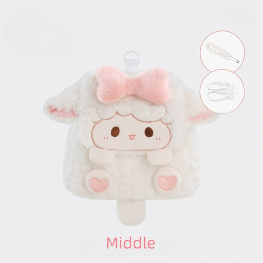 White Lamb Bowknot Plush Flap Backpack Bag Middle/Large Size