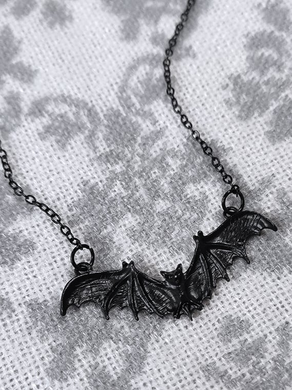 Gothic Punk Black Bat Necklace