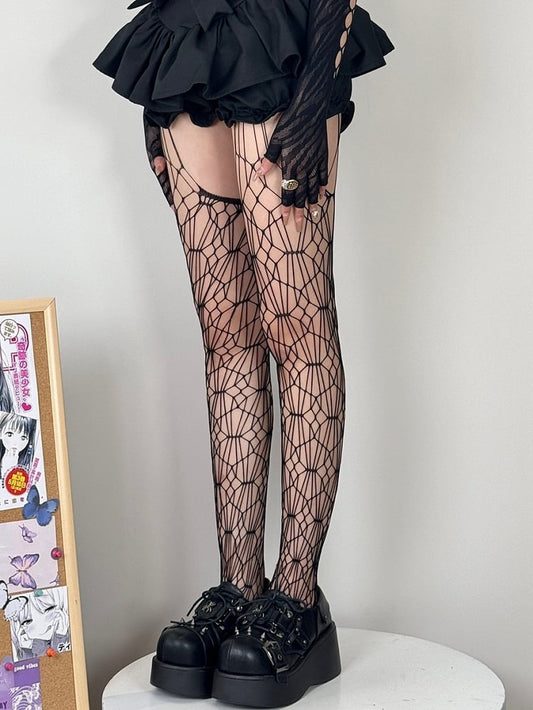 Black Gothic Cut-out Design Suspender Stockings