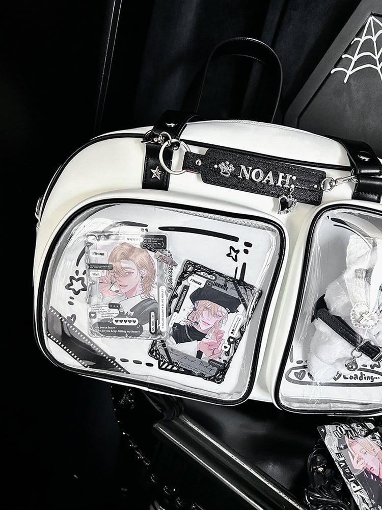 White & Black Contrast Trim Bread-shaped Ita Shoulder Bag