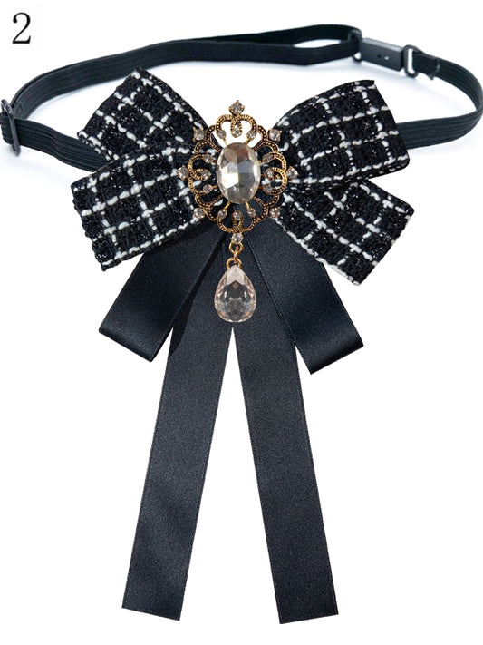 4 Options Rhinestone Decorated Houndstooth Pattern Bow Tie