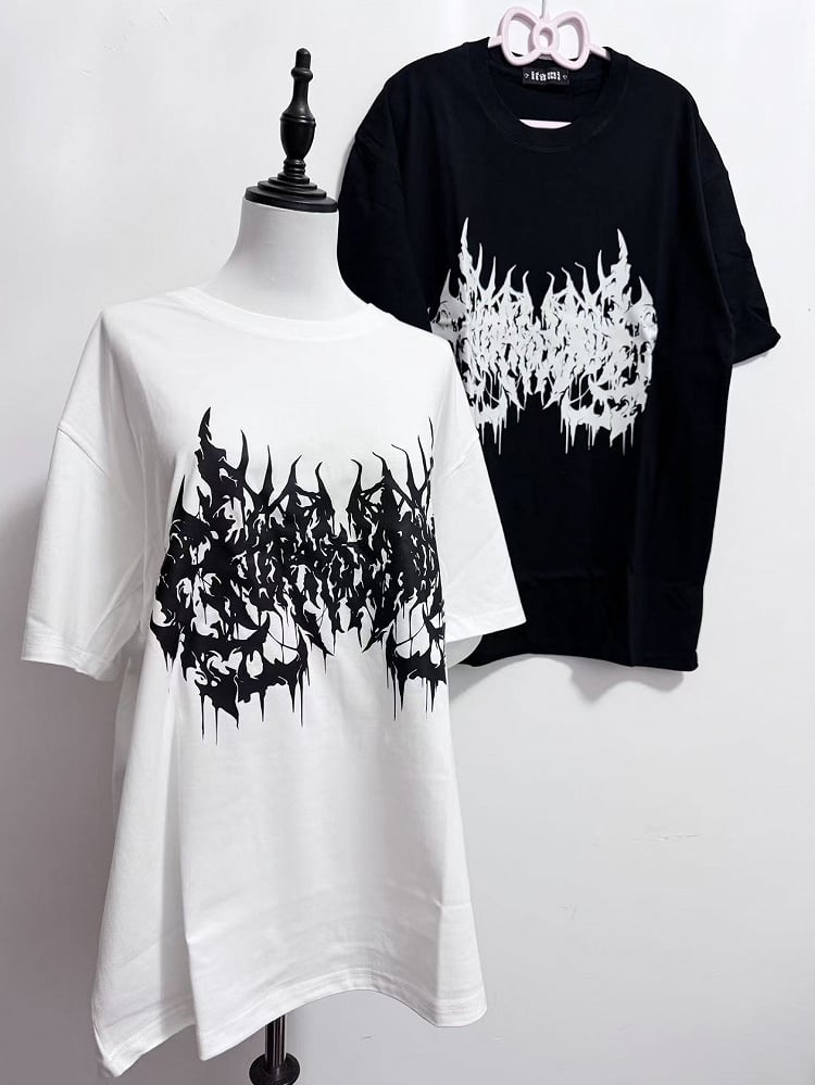 White/Black Jirai Kei Butterfly Print Round Neck T-shirt