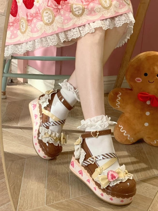 Chocolate Strawberry Cake Brown Sweet Lolita Platform Mary Jane Shoes