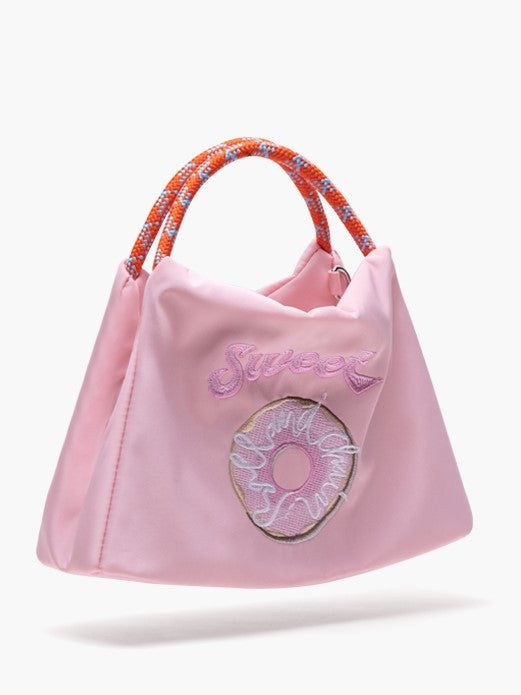 Pink Crossbody Phone Bag With Embroidered Donut Design
