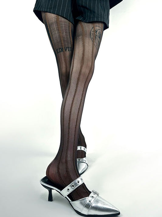 Purple/Brown/White Heart Striped Tights