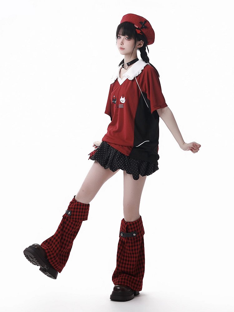 Red and Black Plaid Leg Warmers