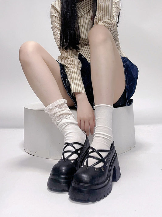 Y2K Black Star Design Platform Mary Janes