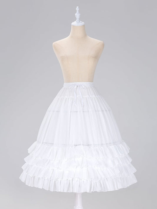 75cm White/Beige Tiered Hemline Birdcage Chiffon Fish-bone Petticoat