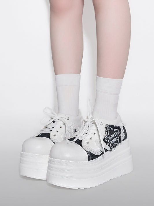 Denim Stars Black and White Punk Rock Platform Sneakers