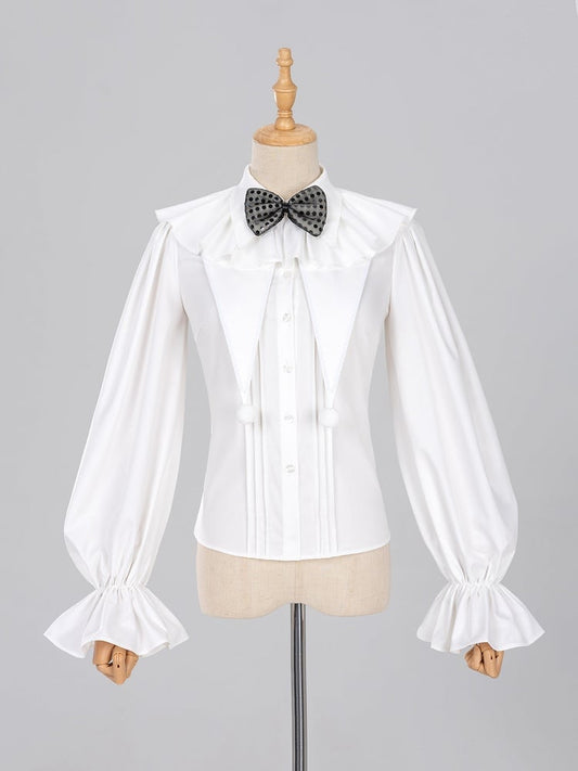 Ouji Fashion Clown Vibes White Shirt with Separate Collar and Polka Dot Bowtie