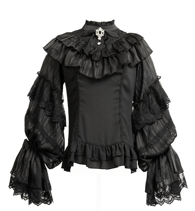 Black Elegant Edward Neck Long Sleeves Blouse