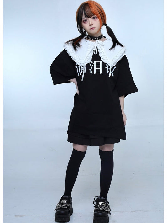 Black Jirai Kei Oversized Graphic T-shirt