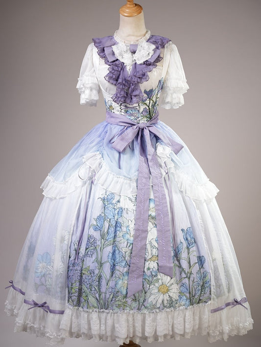 Plus Sizes Available Floral Print Under Bust Elegant Classic Lolita Jumper Skirt