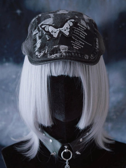 Handmade Butterfly Gray Distressed Holes Gothic Denim Hat