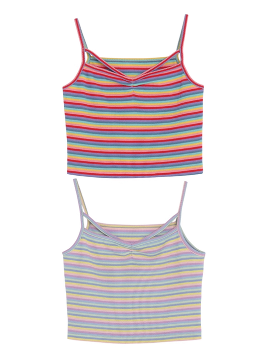 Red/Light Purple Striped Slim-fitting Cami Top