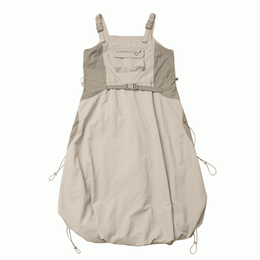 Khaki Snap and Drawstring Details Techwear Overall Bubble Skirt