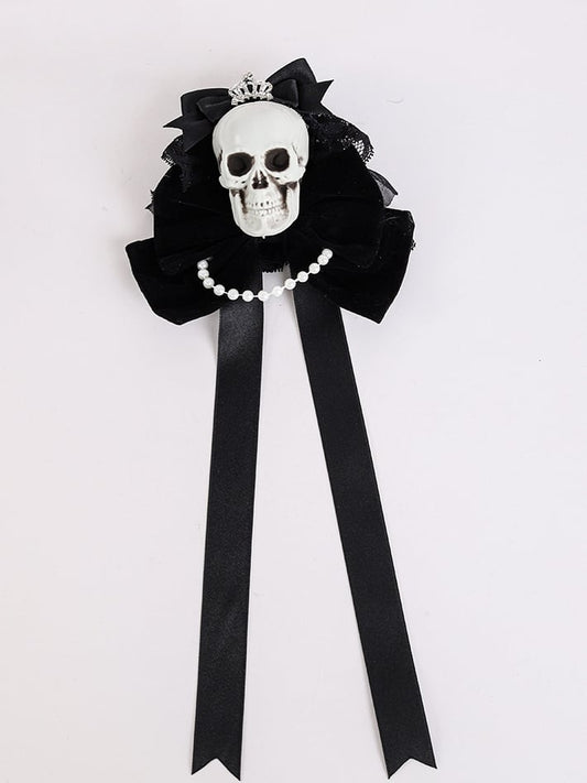 Rhinestoned Crown Black Gothic Halloween Skeleton Bowknots Hairclips