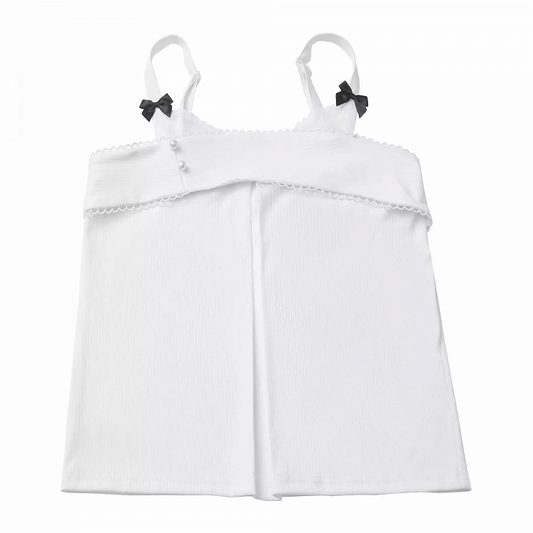 White Bowknot Details Cheongsam Style Knit Cami Top